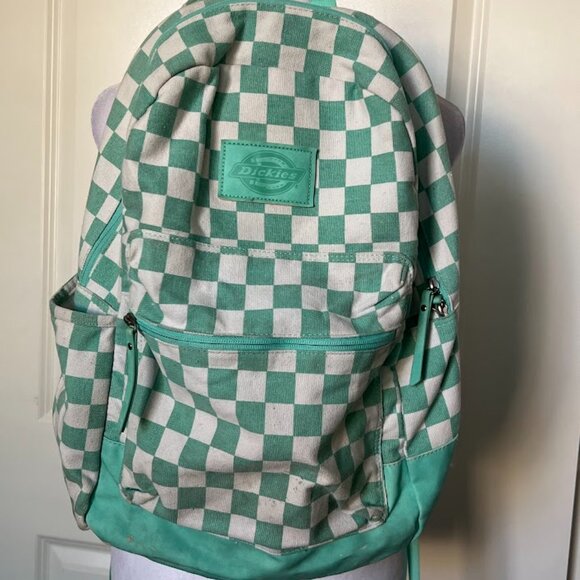 Dickies Blue Green Colton Canvas Checkered Backpack Bookbag - Picture 2 of 16